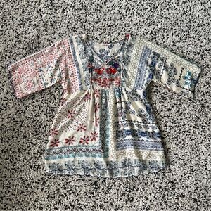 Johnny Was 100% Silk Tunic Top Oversized Floral Boho Print Women’s Size XS